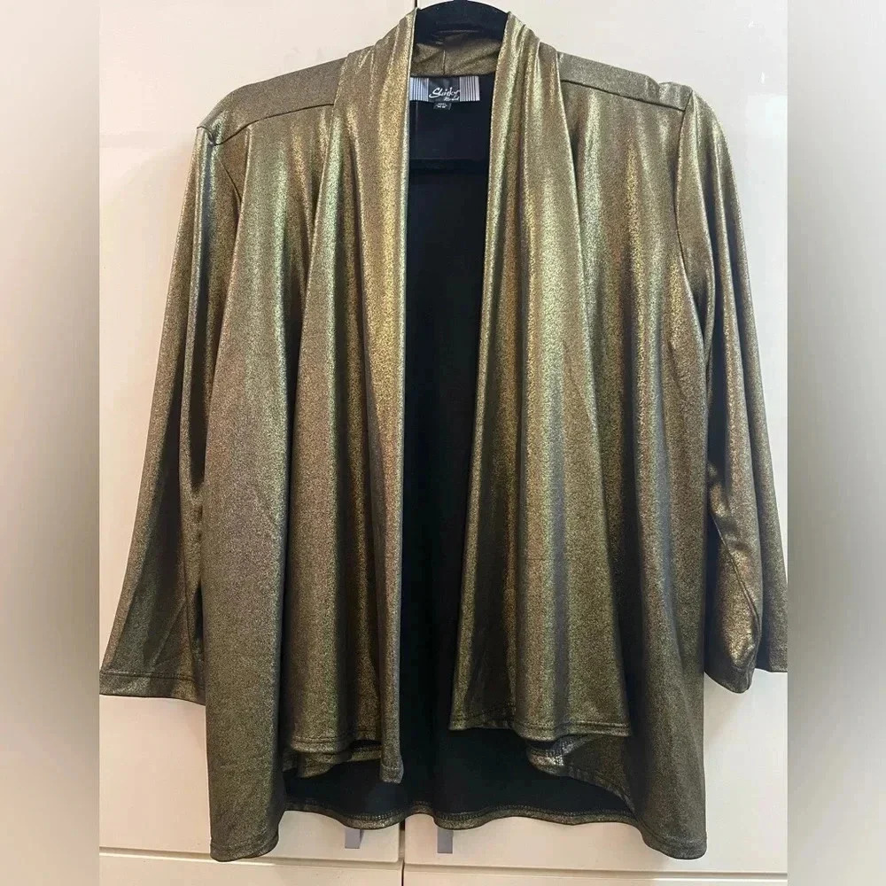 Slinky Brand Women's Gold Lurex evening Jacket Top blouse SZ XS